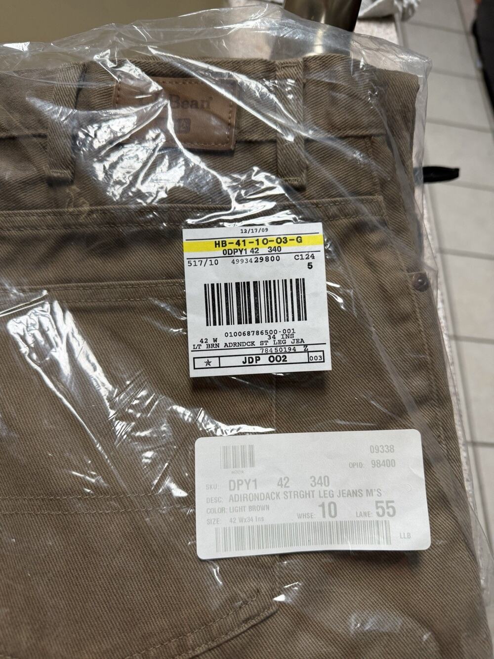 L.L. Bean 100% Cotton 1912 Tan Brown Jeans 42x34 Classic Denim Straight Leg New